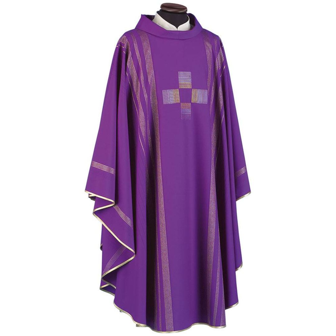 Clergy chasuble gothic with cross motif on pure wool with gold lurex. Made in Italy and sold by The Clergy Store