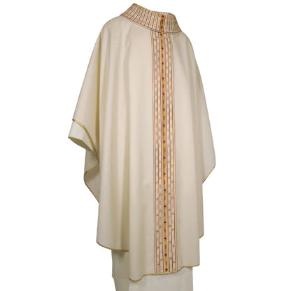 Gothic Chasube with embroidered mini crosses on orphrey on pure ivory wool made in italy and sold by The Clergy Store