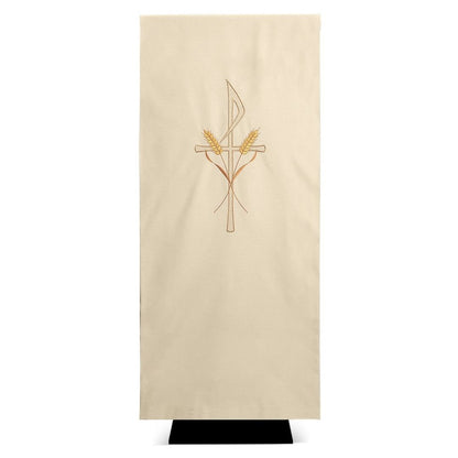 Lectern cover with embroidered Chi Rho and Stalk of Wheat design. Made by Desta and sold by The Clergy Store