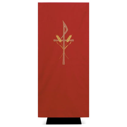 Lectern cover with embroidered Chi Rho and Stalk of Wheat design. Made by Desta and sold by The Clergy Store