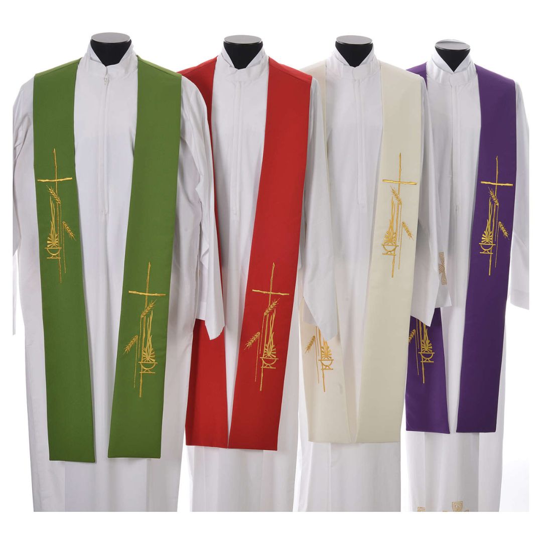 Priest stole with cross, wheat stock, and lamp 702 all four colors