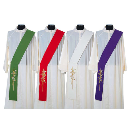 Deacon stole with cross and wheat stock design in all four colors. Made in Italy and sold by The Clergy Store