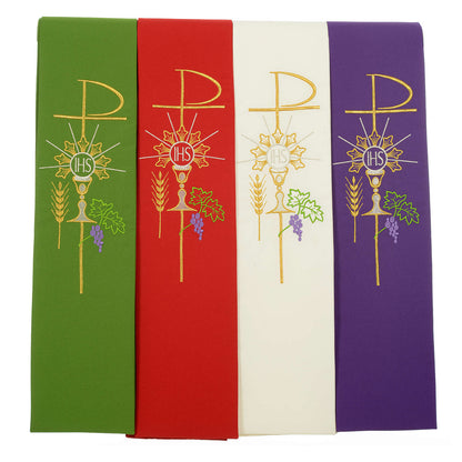 Priest stole chalice, grapes, hosts, and IHS all colors 709