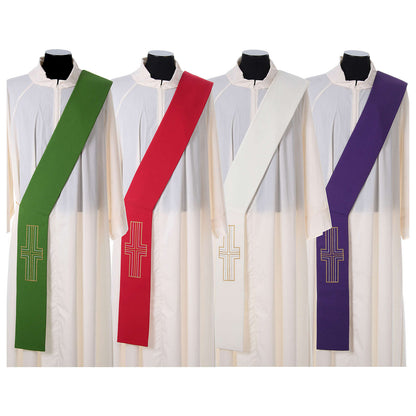 Deacon stole with cross design in all four colors. Made in Italy and sold by The Clergy Store