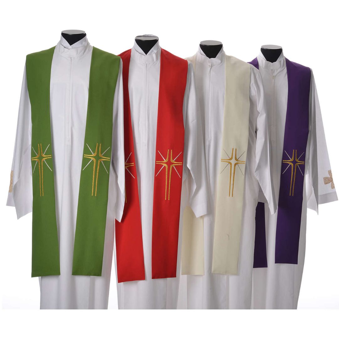 Priest stole with contemporary cross design all four colors