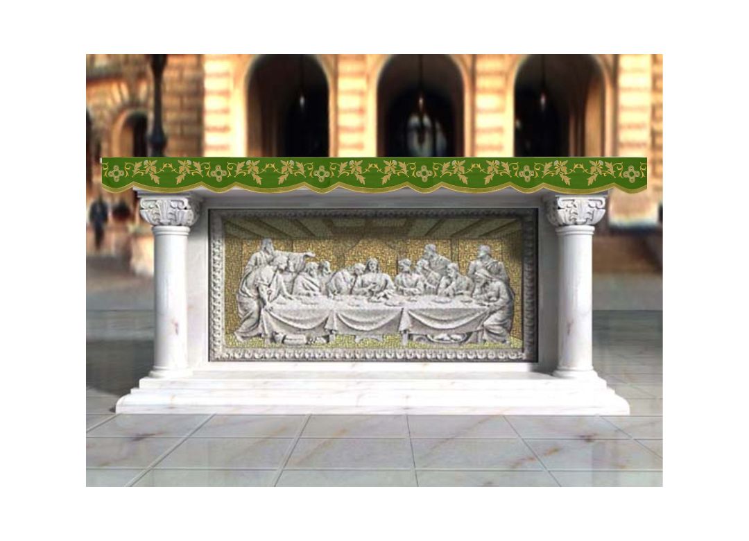 Altar Valances Vine and Cross design sold by the meter. Imported from Italy.
