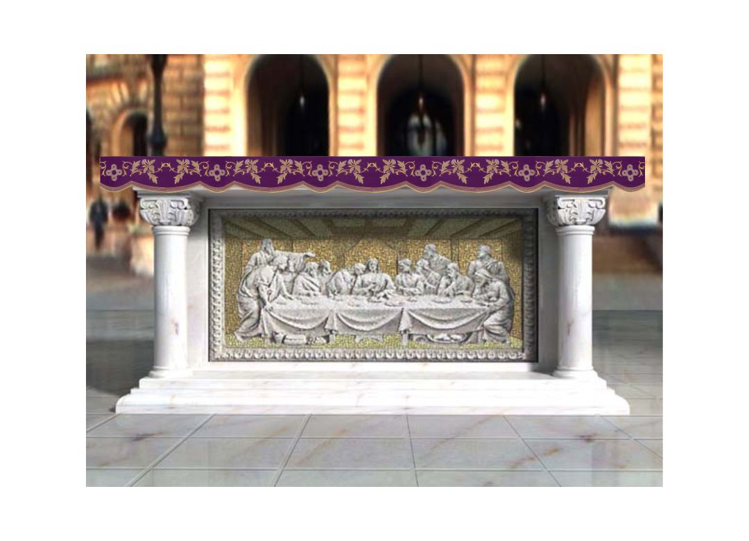 Altar Valances Vine and Cross design sold by the meter. Imported from Italy.