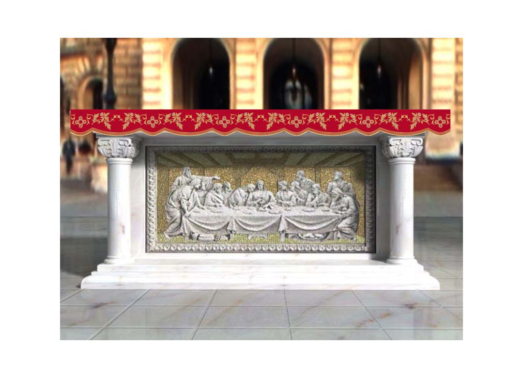 Altar Valances Vine and Cross design sold by the meter. Imported from Italy.
