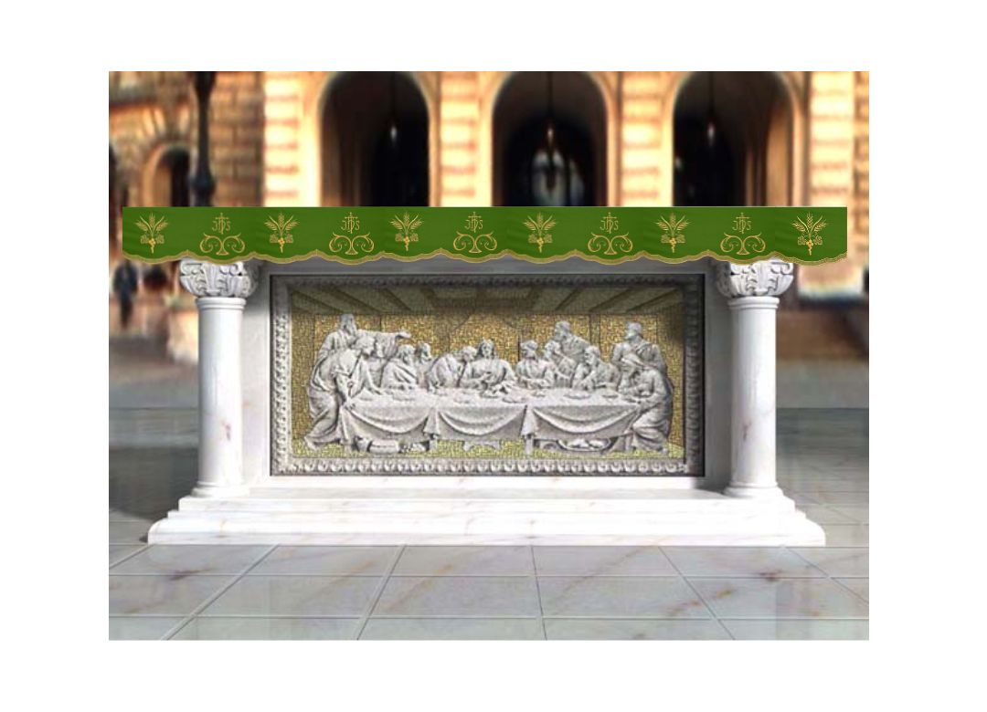Altar Valances IHS with Ears of Wheat design sold by the meter. Imported from Italy. 