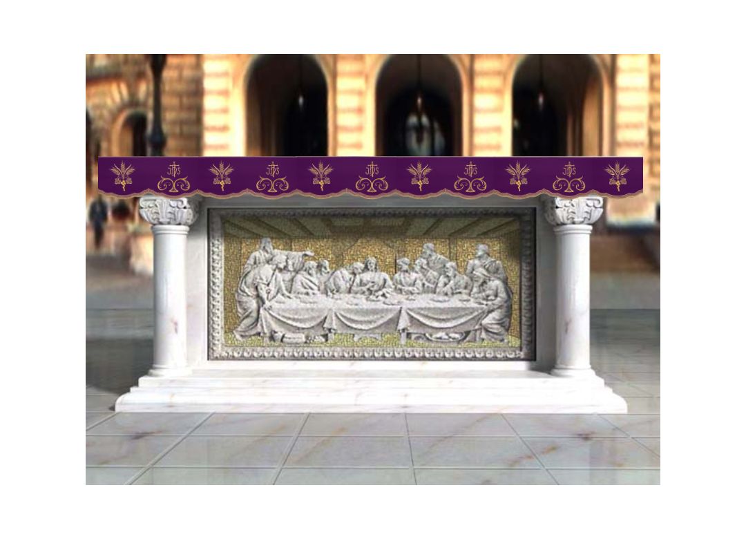 Altar Valances IHS with Ears of Wheat design sold by the meter. Imported from Italy. 