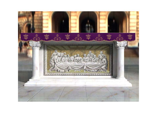 Altar Valances IHS with Ears of Wheat design sold by the meter. Imported from Italy. 