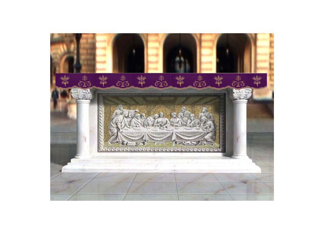 Altar Valances IHS with Ears of Wheat design sold by the meter. Imported from Italy. 