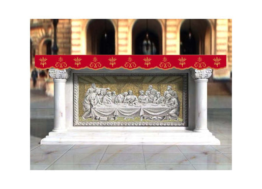 Altar Valances IHS with Ears of Wheat design sold by the meter. Imported from Italy. 