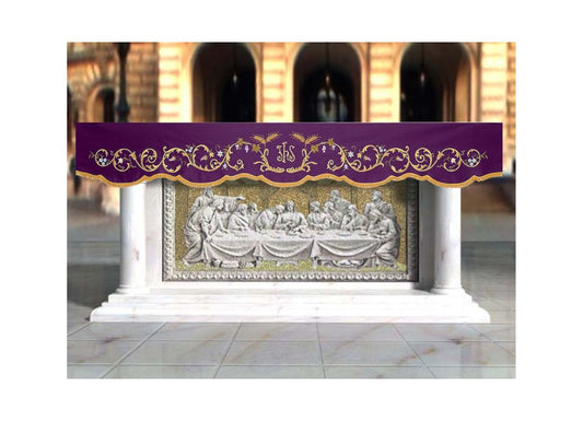 Altar Valances IHS sold by the meter. Imported from Italy. Fully lined and finished with a gold fringe