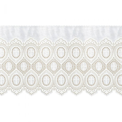 Altar Valance Scalloped Lace with crosses. 50% Linen and 50% Cotton. Made in Italy
