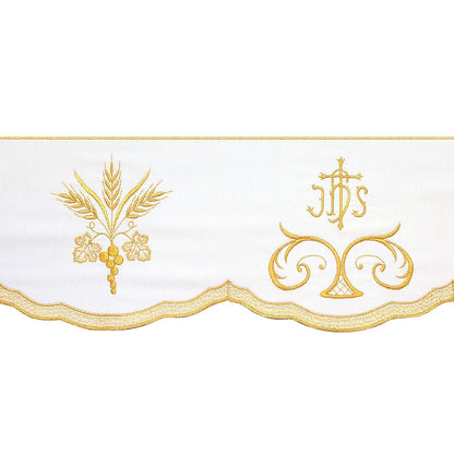 Altar Valances IHS with Ears of Wheat design sold by the meter. Imported from Italy. 