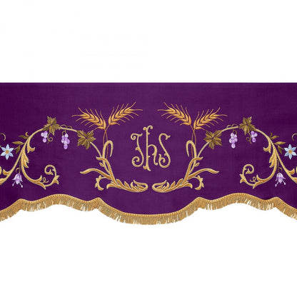 Altar Valances IHS sold by the meter. Imported from Italy. Fully lined and finished with a gold fringe