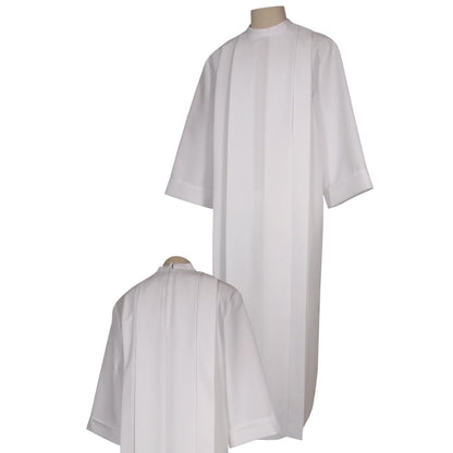 Altar boys and girls server alb with brocade trim. Zipper closure at the back. Made in Italy and sold by The Clergy Store