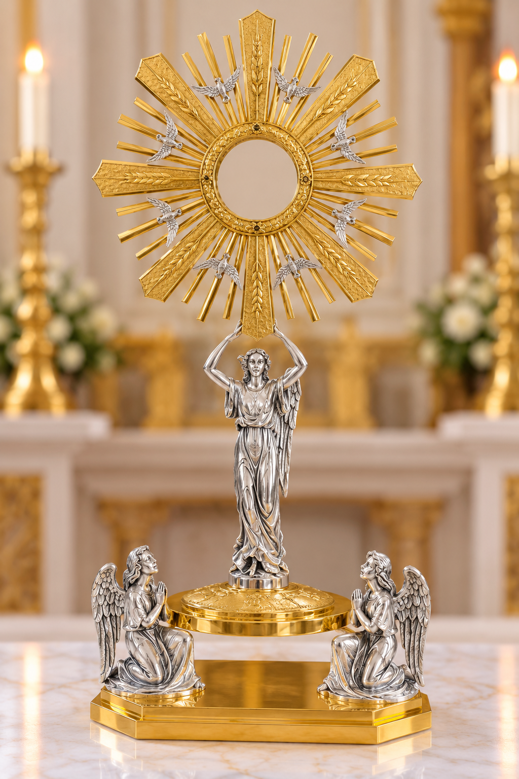 Monstrance with Angels setting on a Thabor Gold Plated
