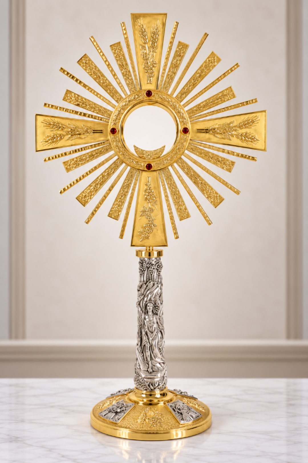 Monstrance with Risen Christ and Grapes and Stalk of wheat