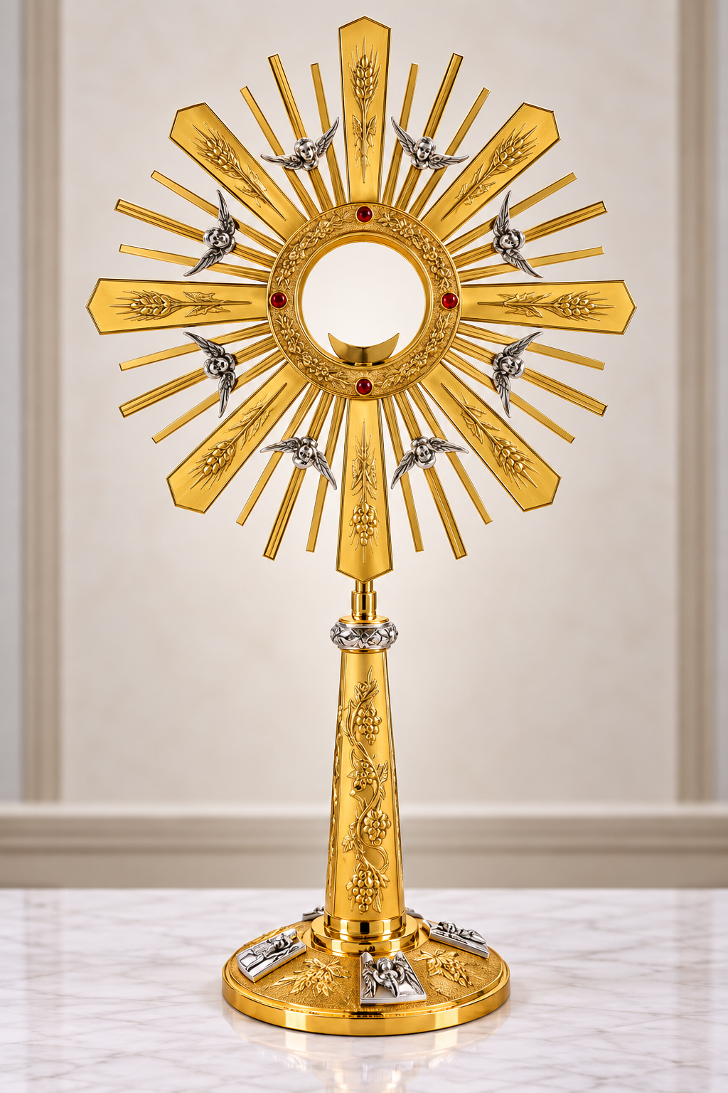 Monstrance with four evengelist and Angels in Gold Plated Brass