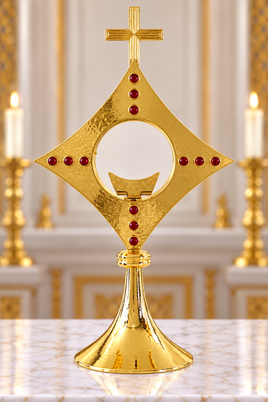 Small contemporary monstrance with red stones 