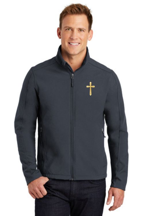 All weather clergy jacket with gold embroidered cross. Perfect for Priest or Deacons. Battleship Grey Sold by The Clergy Store