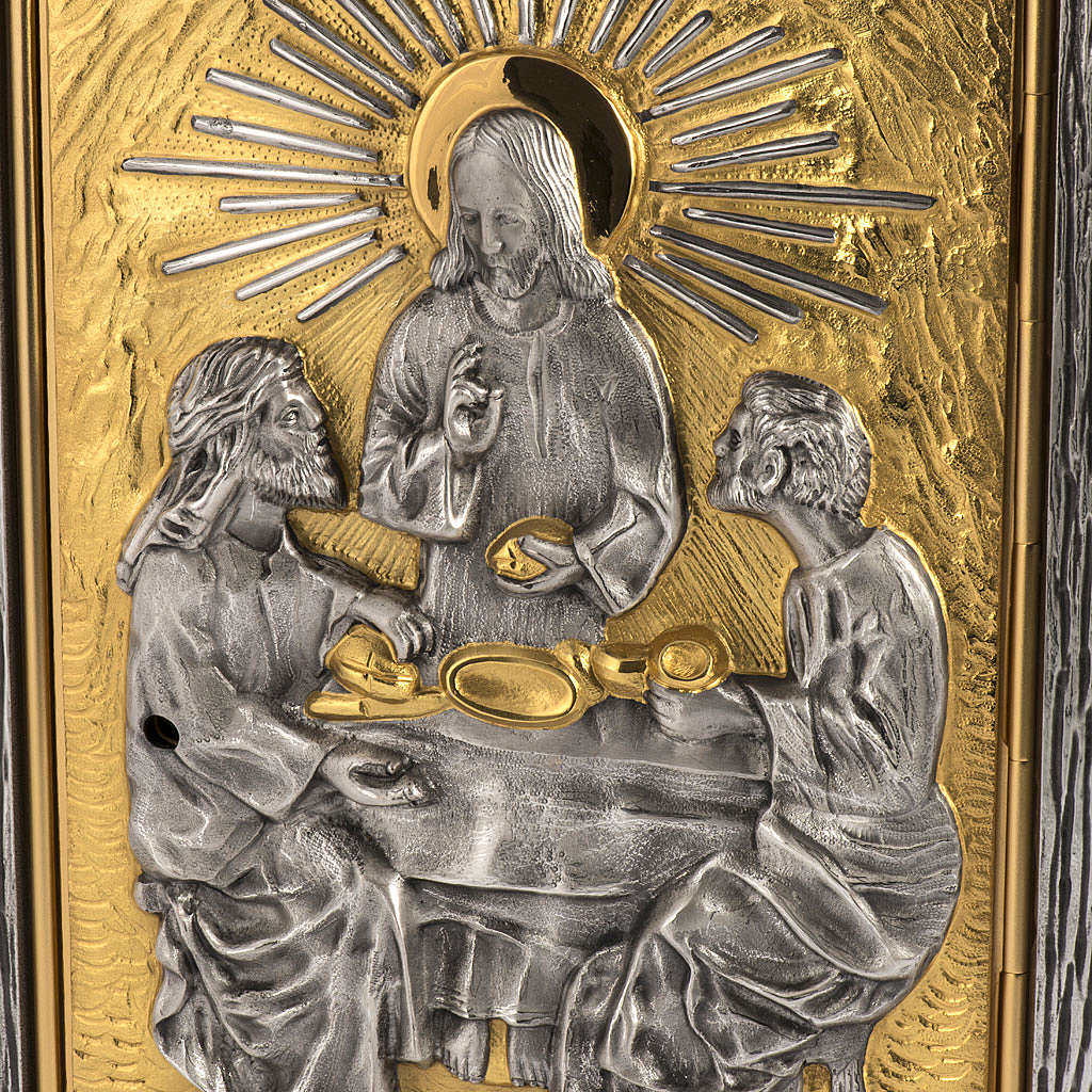 Bronze wall tabernacle with  The Last Supper design in a silver two tone finish. Made in Italy and sold by The Clergy Store