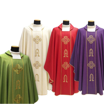 Chasuble | Cross & Alpha Omega | Pure Wool | Made in Italy | 634