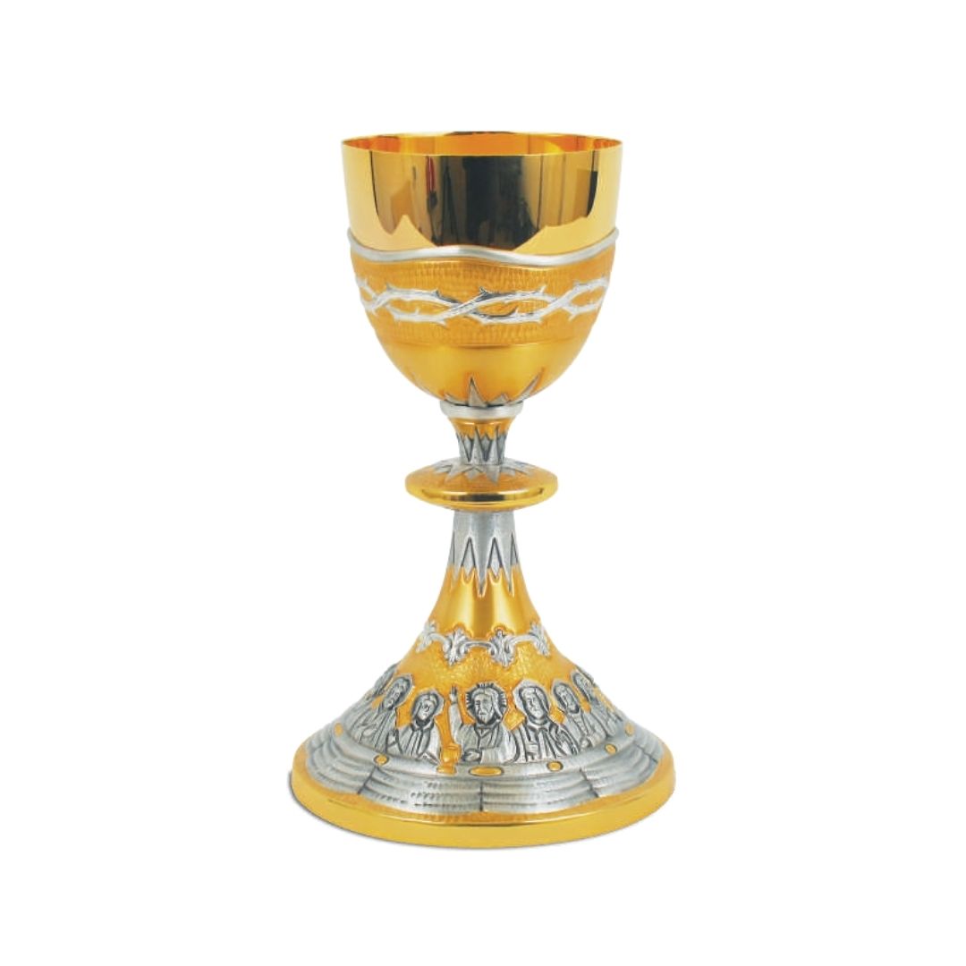 Chalice with chiseled  Last Supper motif and Thorns in a Bi-Color finish