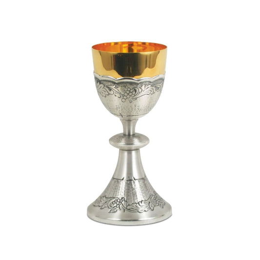 Silver or Bi-Color Chalice with hand chiseled Grapes & Vines
