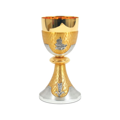 Chalice with chiseled  Fish and Wheat motif in a Bi-Color finish