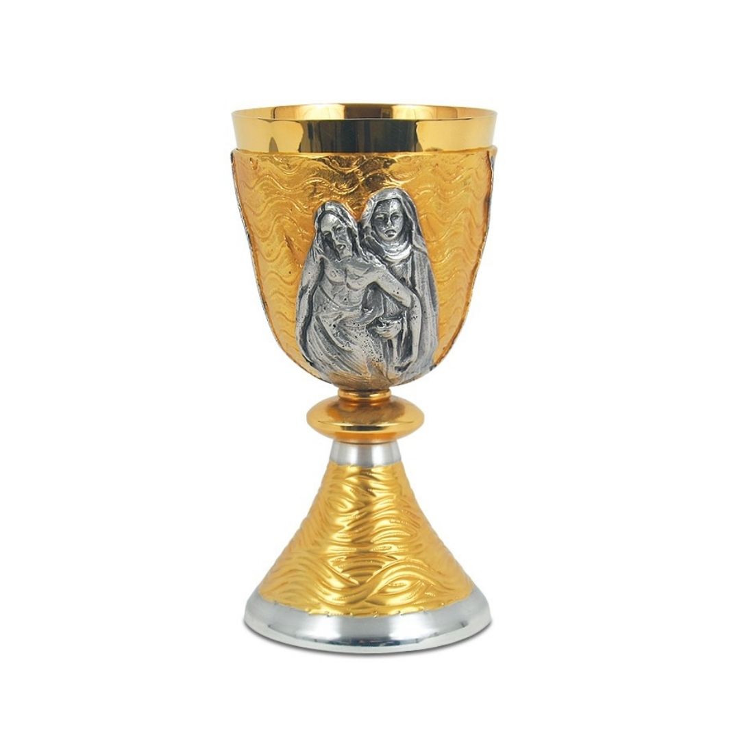 Chalice with chiseled  Last Supper  and Morie motif in a Bi-Color finish