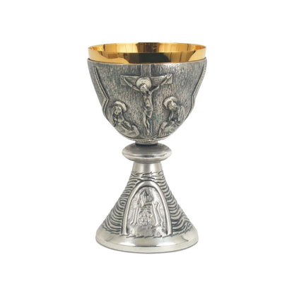 Chalice with chiseled  Crucifixion and Chi Rho motif in a Bi-Color or Silver finish