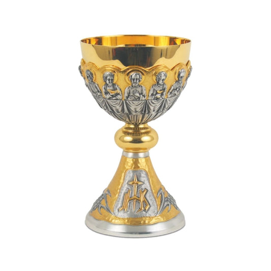 Chalice with chiseled  Last Supper motif in a Bi-Color finish