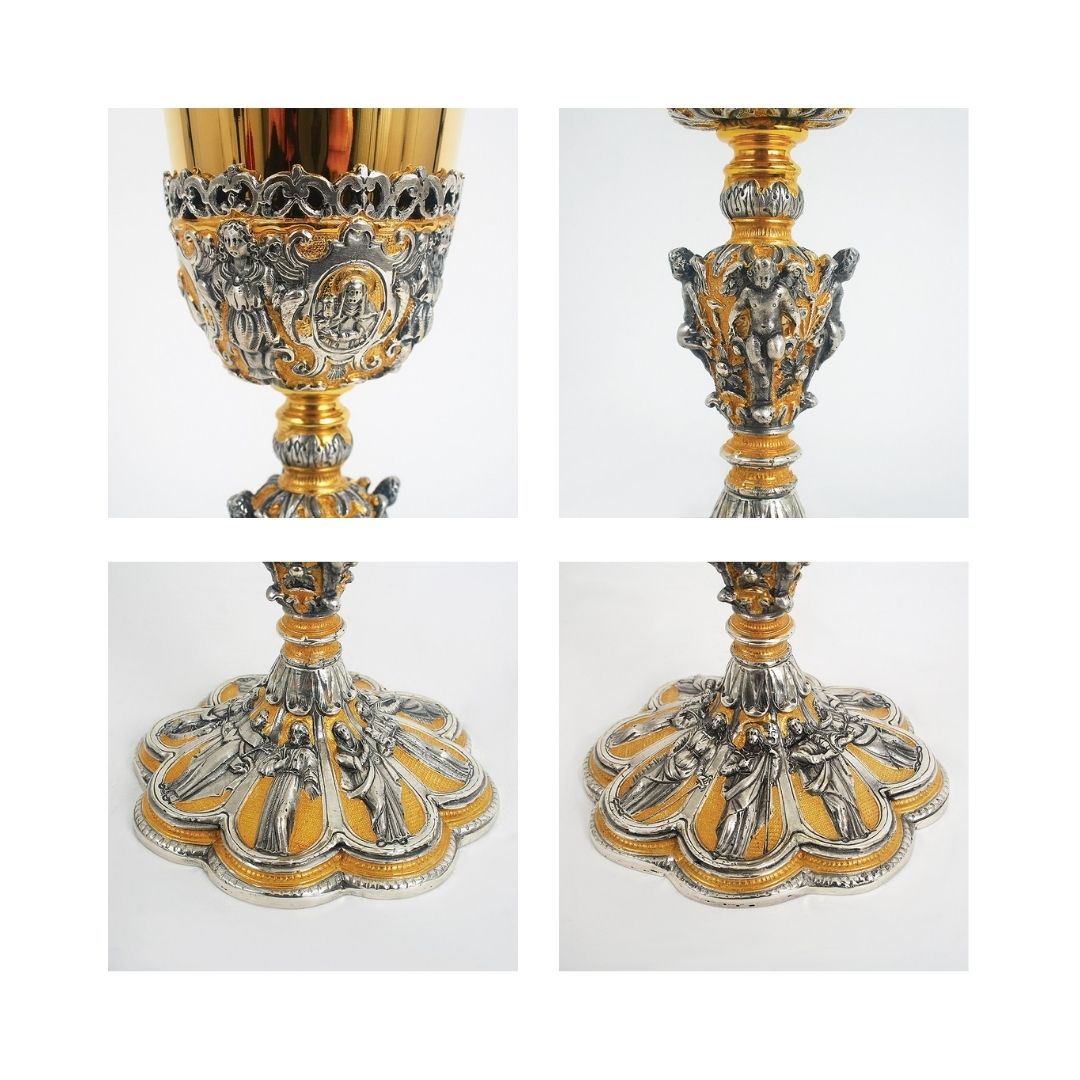 Chalice bi-color gold plated with images of Saints and Angels. 