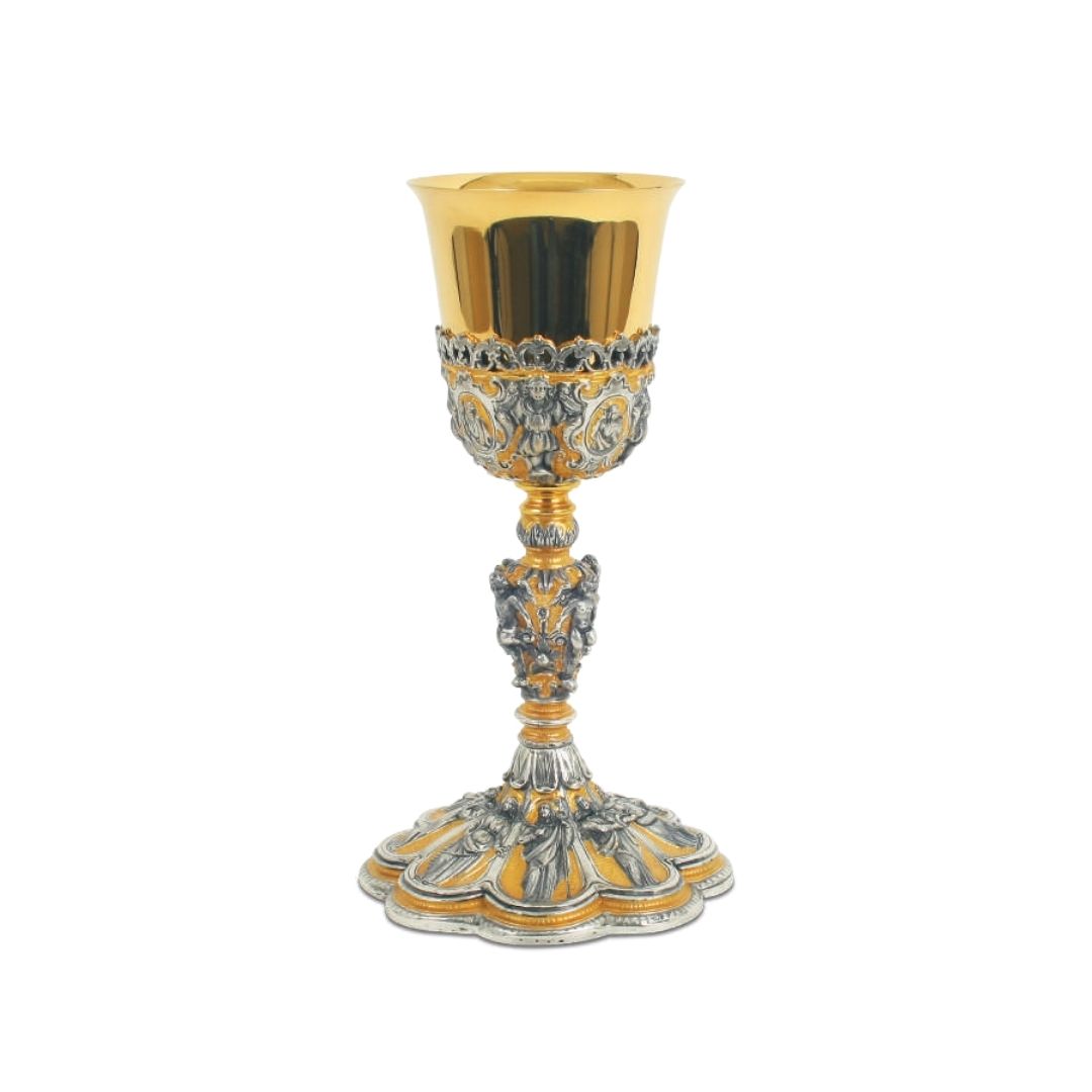 Chalice bi-color gold plated with images of Saints and Angels. 