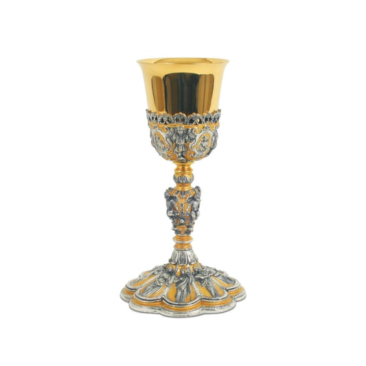 Chalice bi-color gold plated with images of Saints and Angels. 