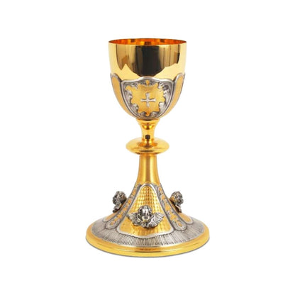 Chalice gold plated with hand-chiseled images of Angels in a bi-color finish.