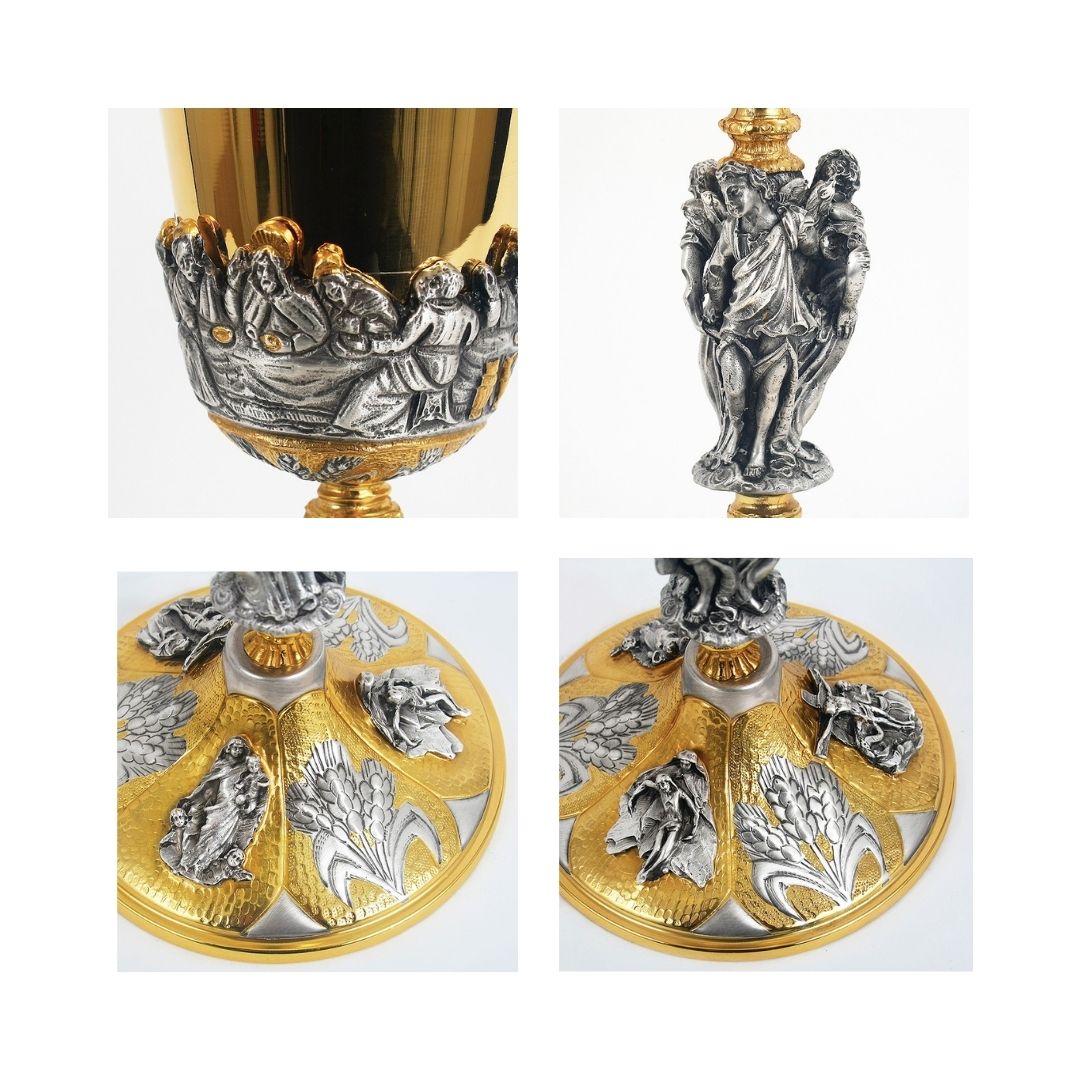 Chalice bi-color gold plated castwork with images of The Last Supper and Angels. 