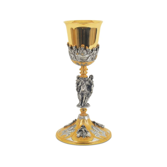 Chalice bi-color gold plated castwork with images of The Last Supper and Angels. 