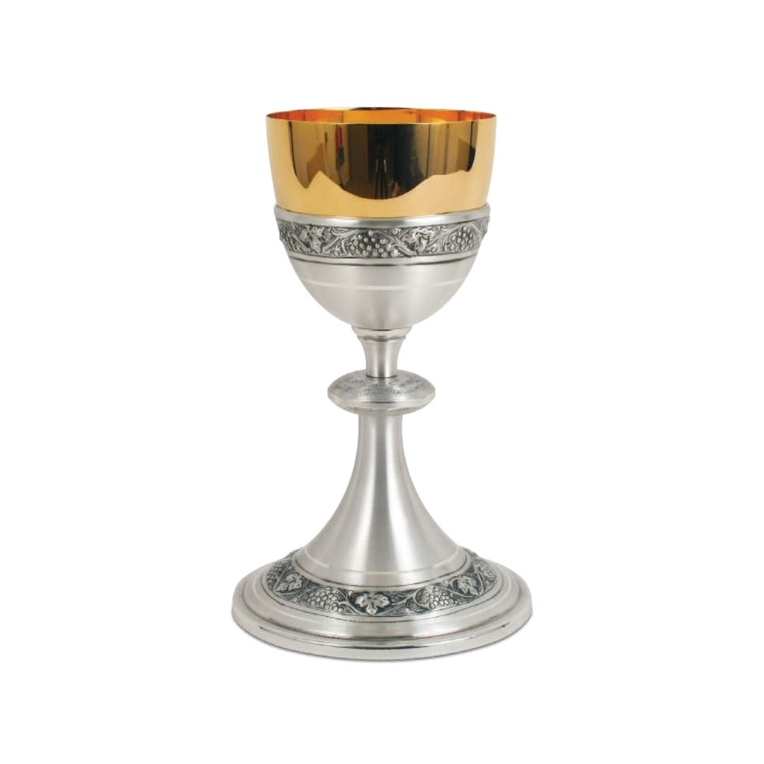 Silver or Bi-Color Chalice with hand chiseled Grapes & Vines