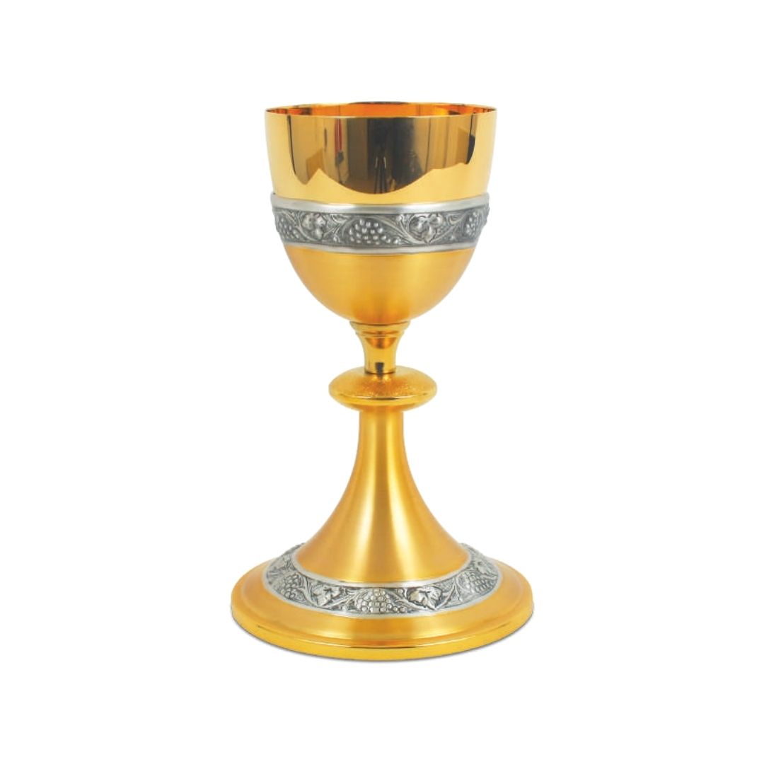 Silver or Bi-Color Chalice with hand chiseled Grapes & Vines
