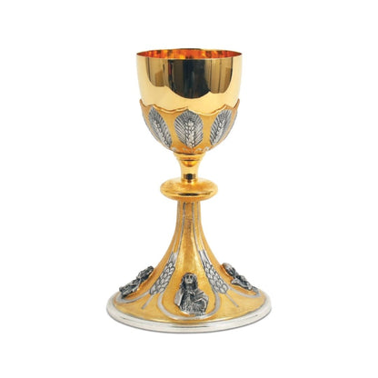 Chalice gold plated with images of the 4 Evangelists and wheat motifs in a bi-color finish.