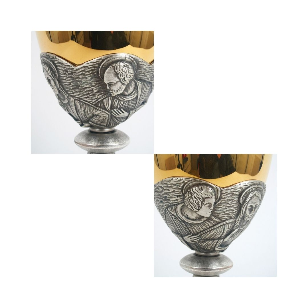 Chalice with chiseled  Last Supper motif in a Bi-Color or Silver finish