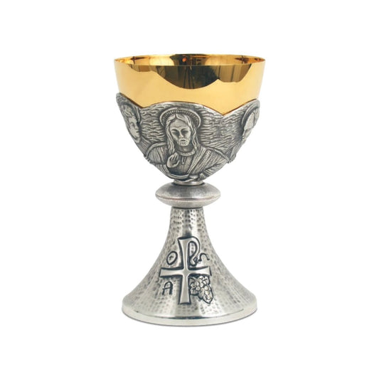 Chalice with chiseled  Last Supper motif in a Bi-Color or Silver finish