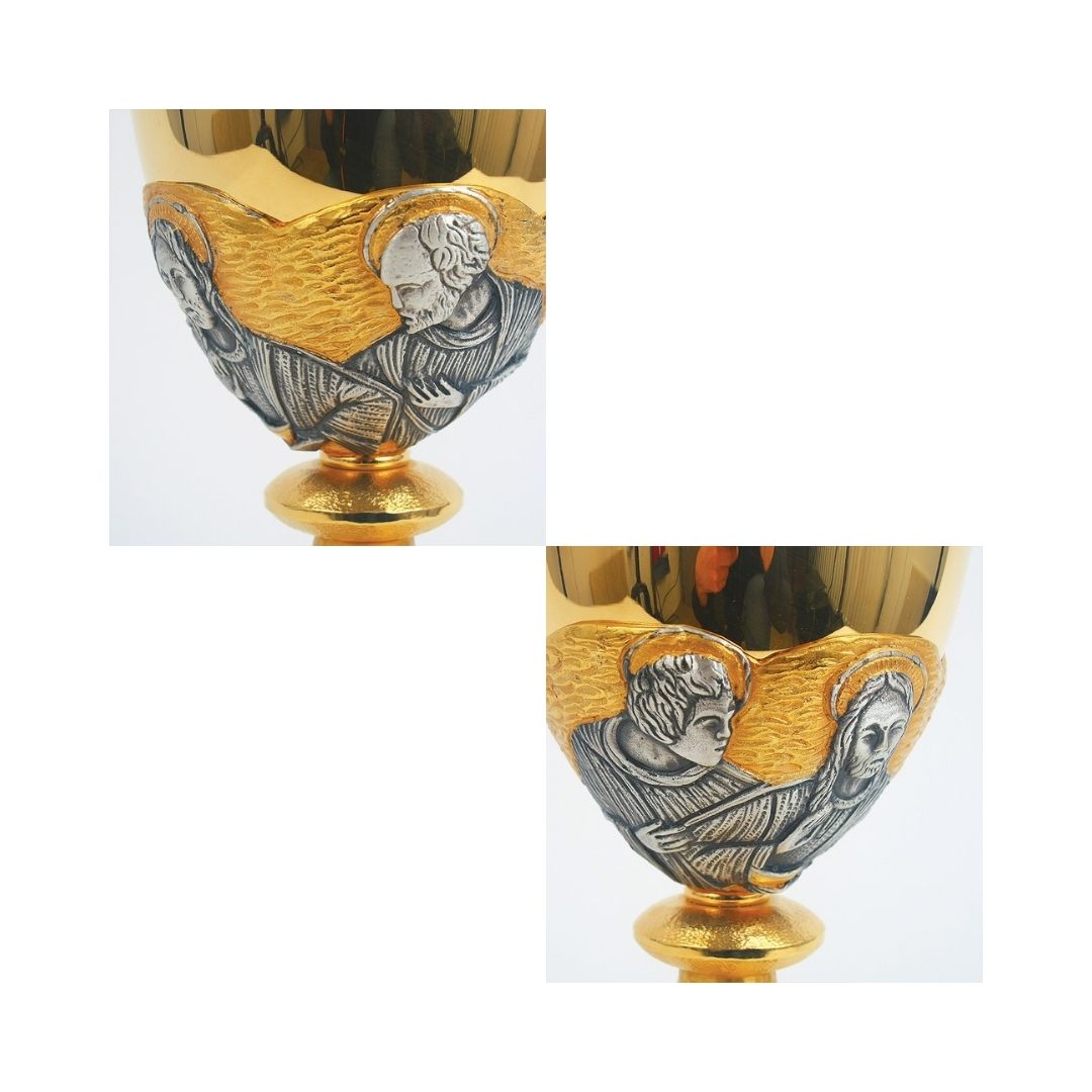 Chalice with chiseled  Last Supper motif in a Bi-Color or Silver finish