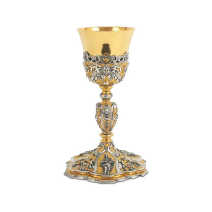 Chalice bi-color castwork in  gold plated with images of Saints and Angels. 