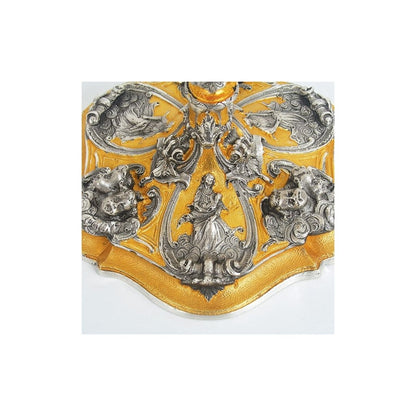 Chalice bi-color castwork in  gold plated with images of Saints and Angels. 