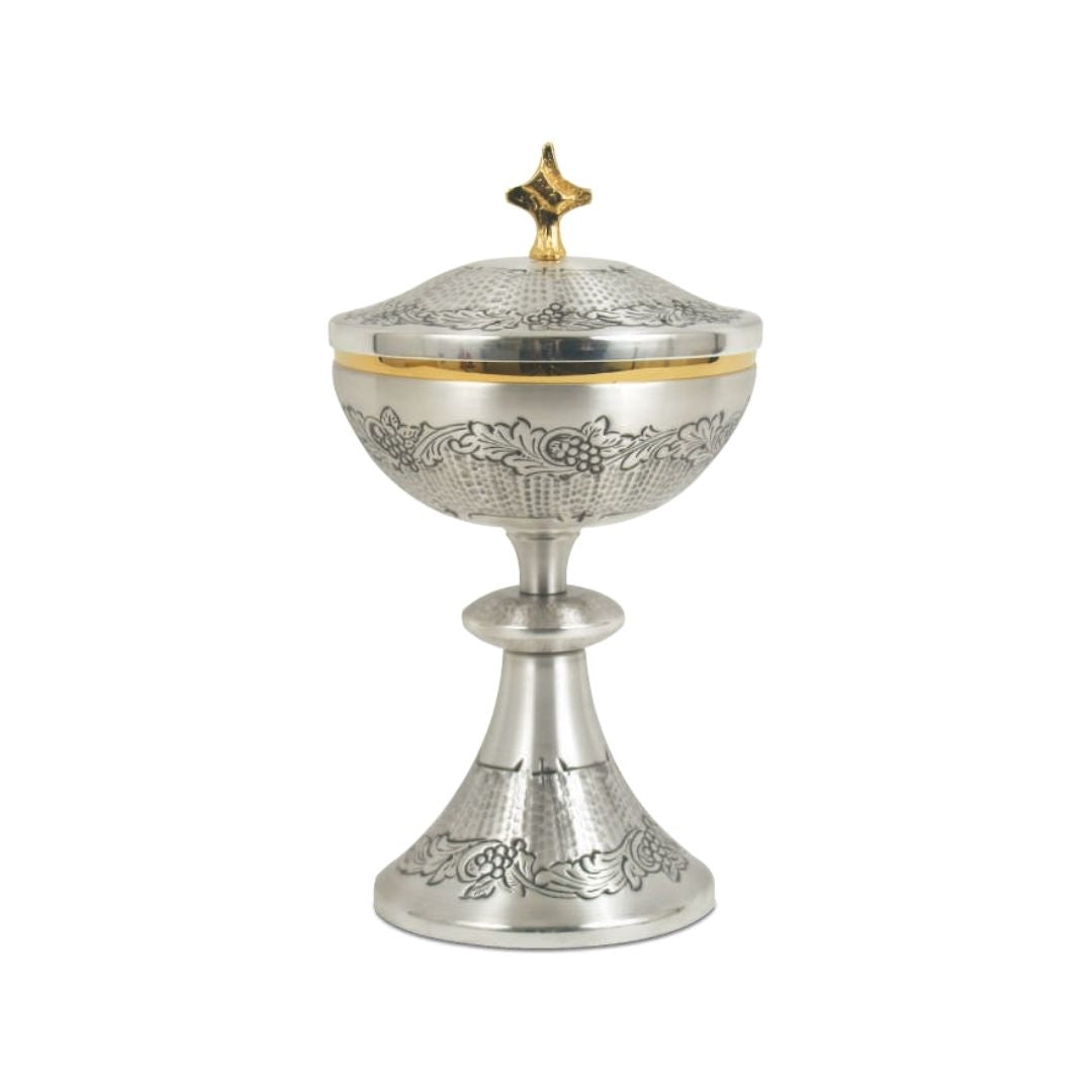 Silver or Bi-Color Ciborium with hand chiseled Grapes & Vines